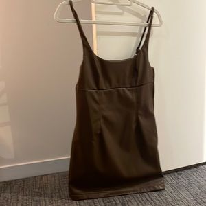 Brown Fitted Leather Audrey 3+1 Mini Dress